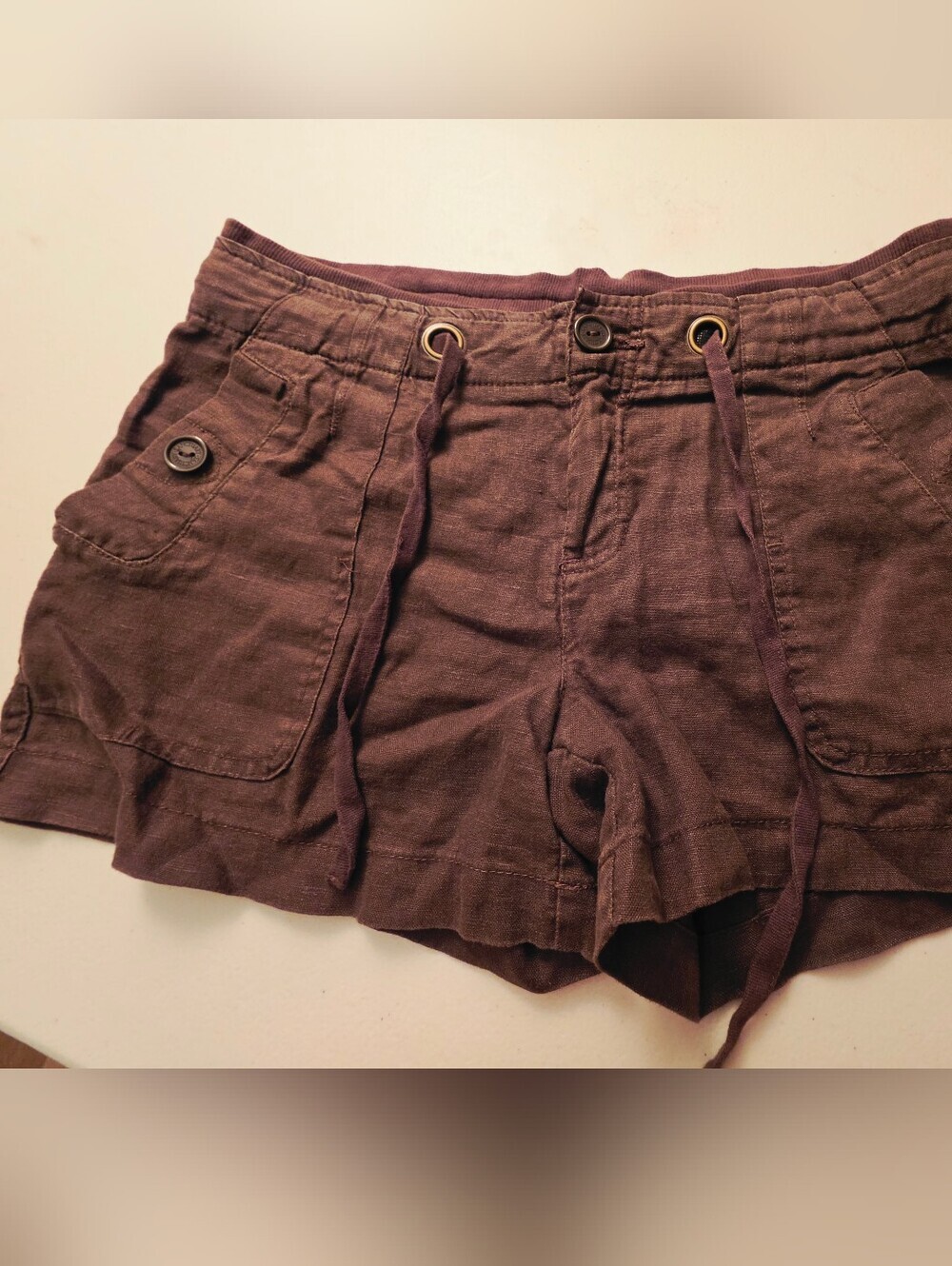 Sanctuary Brown Drawstring Cargo Linen-Blend Shorts